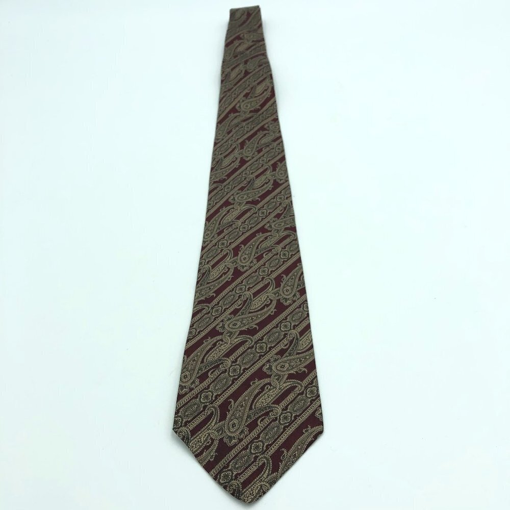 Silk Necktie by Valenti Gold and Burgundy